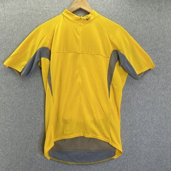 NWT Vintage Nike Cycling Jersey Mens XL‎ Yellow Gray Short Sleeve 3/4 Zip DriFit - Picture 1 of 12